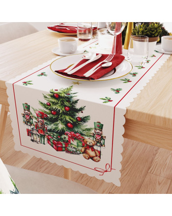 Bieżnik z tkaniny wodoodpornej, biały ze świątecznym nadrukiem, rozmiar 38x180 cm, Świąteczne prezenty