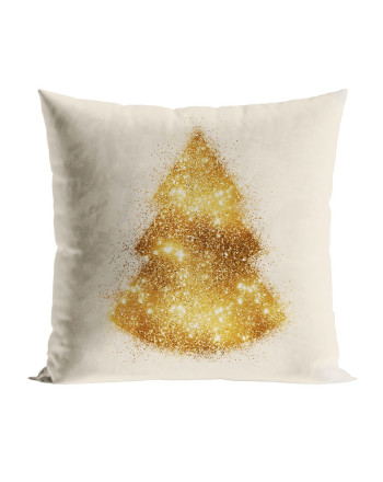 Welwetowa poszewka dekoracyjna ze złotym nadrukiem, rozmiar 40x40 cm, Brokatowa choinka