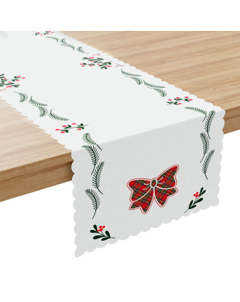 Bieżnik z tkaniny wodoodpornej ze świątecznym nadrukiem, rozmiar 38x140 cm, Kokarda Szkoti