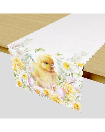 Świąteczny bieżnik wodoodporny z kolorowym nadrukiem, rozmiar 38x140 cm, Kurczak w kwiatach