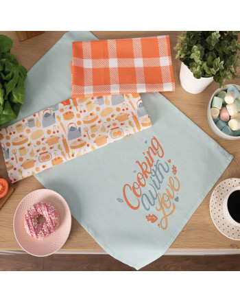 Zestaw 3 ścierek kuchennych Cooking With Love, rozmiar 40x60 cm, kolorowe