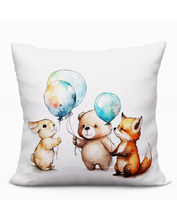 Poduszka z mikrofibry z wypełnieniem silikonowym z nadrukiem, do pokoju dziecięcego, rozmiar 40x40 cm, Zwierzaczki