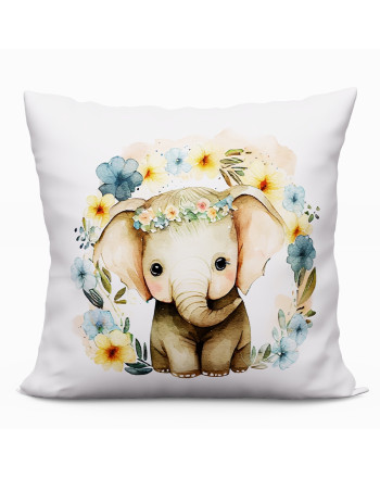 Poduszka z mikrofibry z wypełnieniem silikonowym z kolorowym nadrukiem, rozmiar 40x40 cm, Słonik