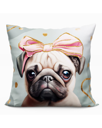 Poduszka z wypełnieniem silikonowym z mikrofibry, rozmiar 40x40 cm, Pug