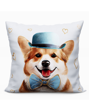 Dwustronna poduszka z wypełnieniem silikonowym z mikrofibry z motywem psa corgi, rozmiar 40x40 cm