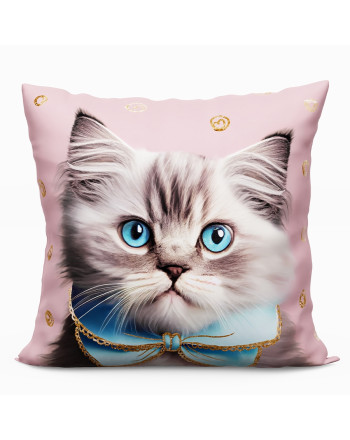 Poduszka z mikrofibry z wypełnieniem silikonowym z nadrukiem kotka, rozmiar 40x40 cm