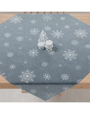 Serweta wodoodporna ze śnieżynkami velvet, 85x85cm, kolor jasny niebieski ze srebrnym zdobieniem