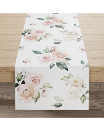 Bieżnik wodoodporny z welwetu w kwiaty Lanosa, kolor różowy