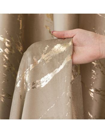 Welwetowy materiał na zasłony ze złotym nadrukiem, kolor ciemny beż, wysokość 300 cm, Marma - sprzedawany na metry