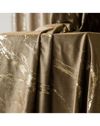 Welwetowy materiał na zasłony ze złotym nadrukiem, kolor brązowy, wysokość 300 cm, Marma - sprzedawany na metry