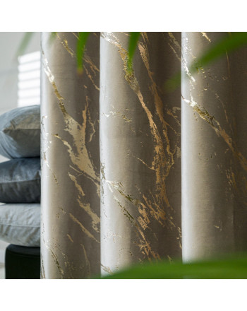 Welwetowy materiał na zasłony ze złotym nadrukiem, kolor szaro-beżowy, wysokość 300 cm, Marma - sprzedawany na metry