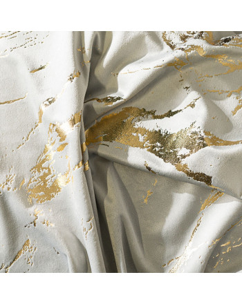 Welwetowy materiał na zasłony ze złotym nadrukiem, kolor pastelowy szary, wysokość 300 cm, Marma - sprzedawany na metry