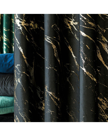 Welwetowy materiał na zasłony ze złotym nadrukiem, kolor czarny, wysokość 300 cm, Marma - sprzedawany na metry