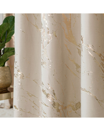 Welwetowy materiał na zasłony ze złotym nadrukiem, kolor jasny kremowy, wysokość 300 cm, Marma - sprzedawany na metry
