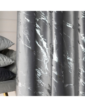 Welwetowy materiał na zasłony ze srebrnym marmurowym nadrukiem, kolor jasny szary, wysokość 300 cm, Marma - sprzedawany na metry