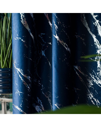 Welwetowy materiał na zasłony ze srebrnym marmurowym nadrukiem, kolor granatowy, wysokość 300 cm, Marma - sprzedawany na metry