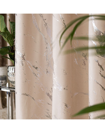 Welwetowy materiał na zasłony ze srebrnym marmurowym nadrukiem, kolor kremowy, wysokość 300 cm, Marma - sprzedawany na metry