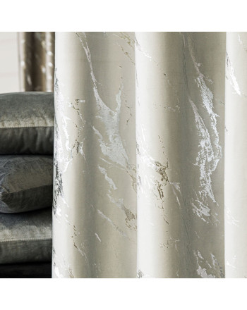 Welwetowy materiał na zasłony ze srebrnym marmurowym nadrukiem, kolor pastelowy szary, wysokość 300 cm, Marma - sprzedawany na metry