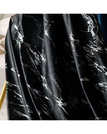 Welwetowy materiał na zasłony ze srebrnym marmurowym nadrukiem, kolor czarny, wysokość 300 cm, Marma - sprzedawany na metry