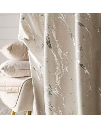 Welwetowy materiał na zasłony ze srebrnym marmurowym nadrukiem, kolor jasny kremowy, wysokość 300 cm, Marma - sprzedawany na metry