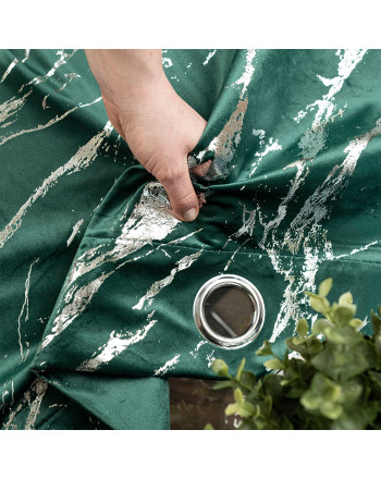  Gotowa zasłona welwetowa Marma na przelotkach ze srebrnym nadrukiem, kolor ciemny zielony, rozmiar 140x250 cm