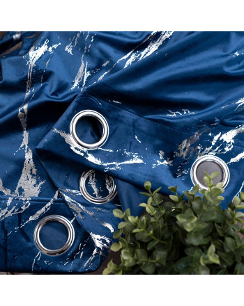 Gotowa zasłona welwetowa Marma na przelotkach ze srebrnym nadrukiem, kolor granatowy, rozmiar 140x250 cm