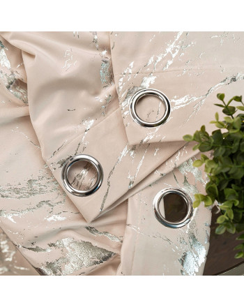 Gotowa zasłona welwetowa Marma na przelotkach ze srebrnym nadrukiem, kolor kremowy, rozmiar 140x250 cm