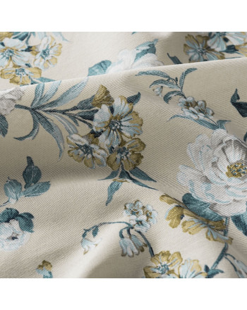 Bawełniany materiał na zasłony i obrusy, drukowany w tonacji niebieskiej, szerokość 140 cm, Amara - sprzedawany na metry
