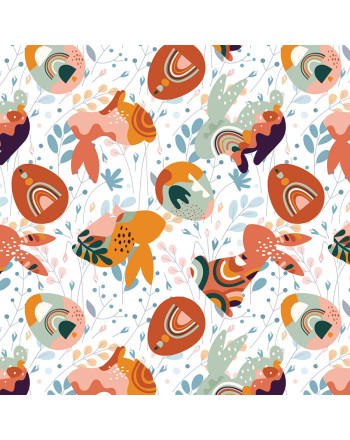 Świąteczna tkanina zasłonowa, bawełniana z dodatkiem poliestru, nadruk wzór wielkanocny 010, szerokość 140 cm, TZ7030 - sprzedawana na metry