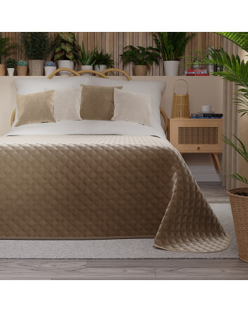 Pikowana welwetowa narzuta na łóżko, kolor ciemny beżowy 
