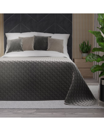 Pikowana welwetowa narzuta na łóżko, kolor antracytowy