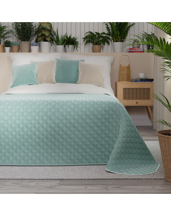 Pikowana welwetowa narzuta na łóżko, kolor miętowy