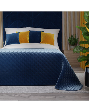 Pikowana welwetowa narzuta na łóżko, kolor granatowy