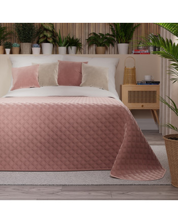 Pikowana welwetowa narzuta na łóżko, kolor ciemny pudrowy róż