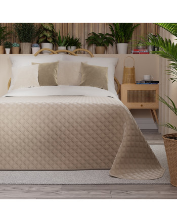 Pikowana welwetowa narzuta na łóżko, kolor ciemny kremowy