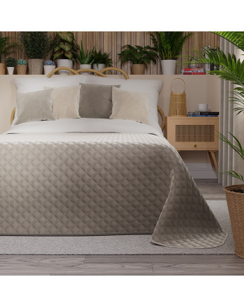 Pikowana welwetowa narzuta na łóżko, kolor szarobeżowy 