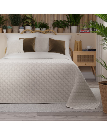 Pikowana welwetowa narzuta na łóżko, kolor ciepły jasny szary