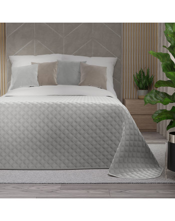 Pikowana welwetowa narzuta na łóżko, kolor pastelowy szary