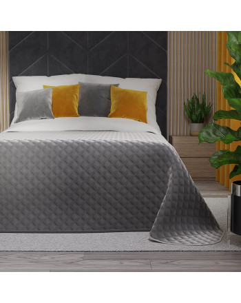 Pikowana welwetowa narzuta na łóżko, kolor chłodny szary