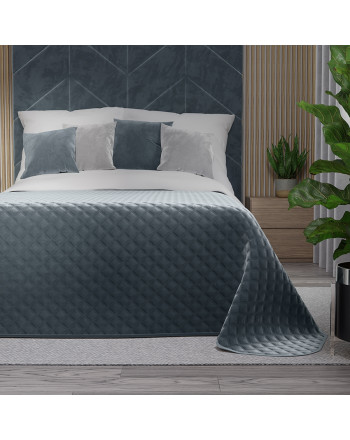 Pikowana welwetowa narzuta na łóżko, kolor niebieski