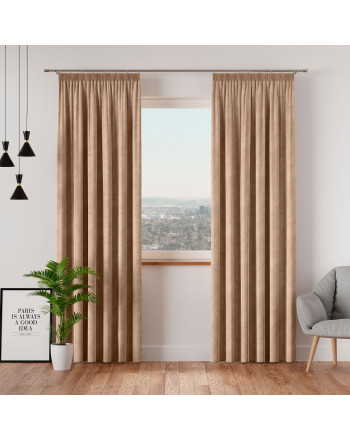 Welwetowa zasłona gotowa na taśmie Velvi, kolor ciemny beżowy, dostępna w kilku rozmiarach 