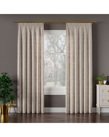 Welwetowa zasłona gotowa na taśmie Velvi, kolor szarobeżowy, dostępna w kilku rozmiarach