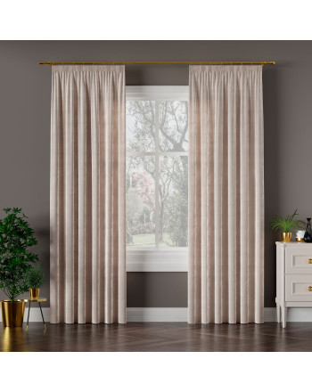 Welwetowa zasłona gotowa na taśmie Velvi, kolor ciepły jasny szary, dostępna w kilku rozmiarach