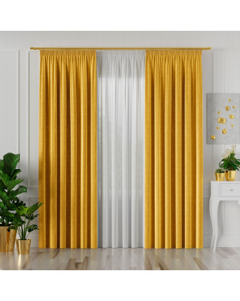 Welwetowa zasłona gotowa na taśmie Velvi, kolor szafranowy, dostępna w kilku rozmiarach