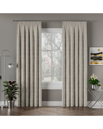 Welwetowa zasłona gotowa na taśmie Velvi, kolor pastelowy szary, dostępna w kilku rozmiarach