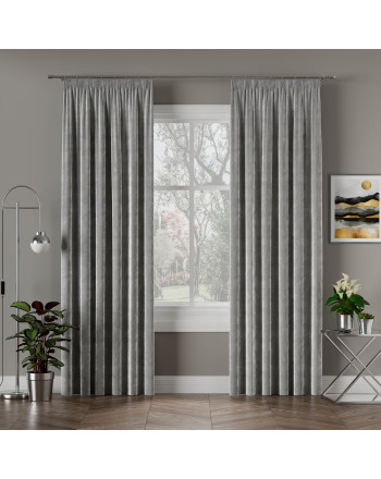 Welwetowa zasłona gotowa na taśmie Velvi, kolor chłodny szary, dostępna w kilku rozmiarach