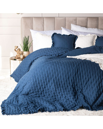 Narzuta na łóżko z dekoracyjną falbanką Werona, kolor granatowy, dostępna w 3 rozmiarach