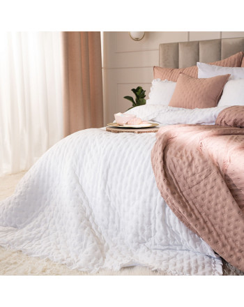 Narzuta na łóżko z dekoracyjną falbanką Werona, kolor biały, dostępna w 3 rozmiarach