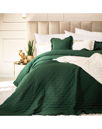 Narzuta na łóżko z dekoracyjną falbanką Werona, kolor zielony, dostępna w 3 rozmiarach