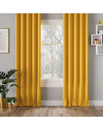 Zasłona do salonu w żółtym kolorze Milas, wykonana na taśmie wave - szyta na wymiar